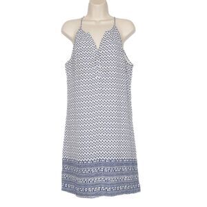 Skies Are Blue Short Shift Dress Size Medium Halter V-neck White‎ Blue Print
